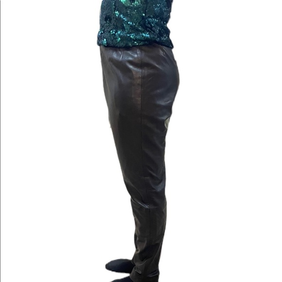 Vintage Emanuel Ungaro Leather High Rise Waist Tapered Straight Leg Pants - Picture 2 of 8